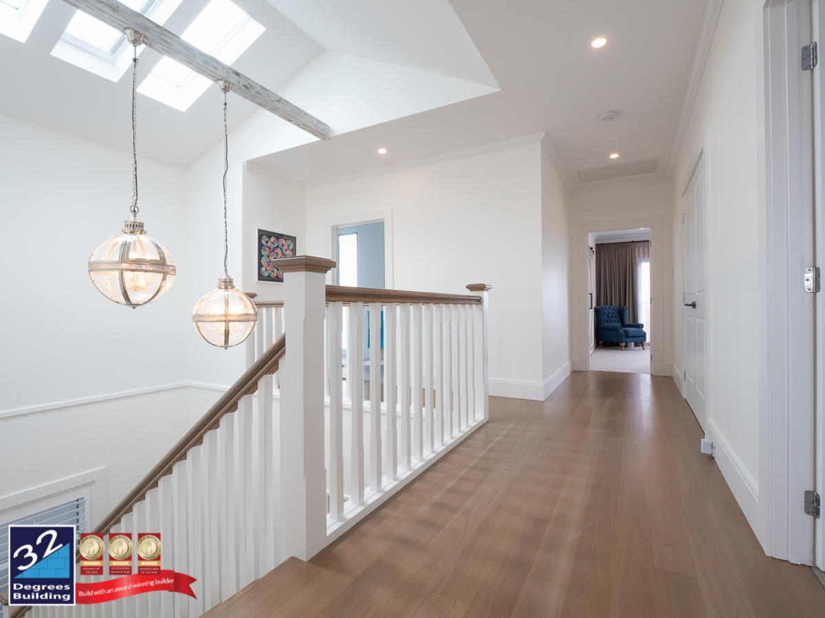 Internal upstairs hallway of a Hamptons second storey addition in Coogee. 