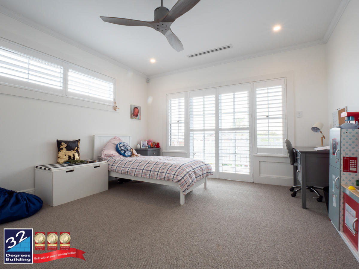 Kids bedroom at  Hamptons second storey addition in Coogee. 