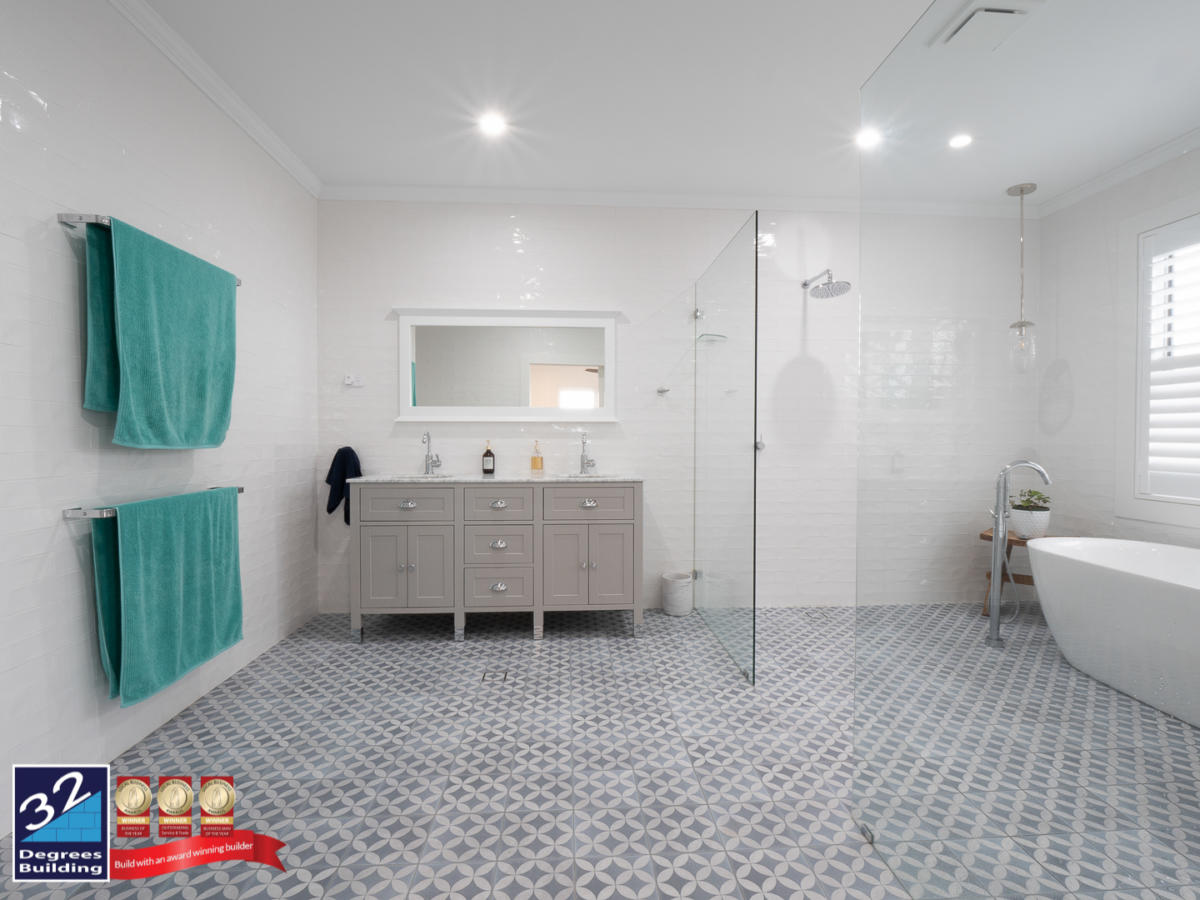 Master bathroom of a Hamptons second storey addition in Coogee. 