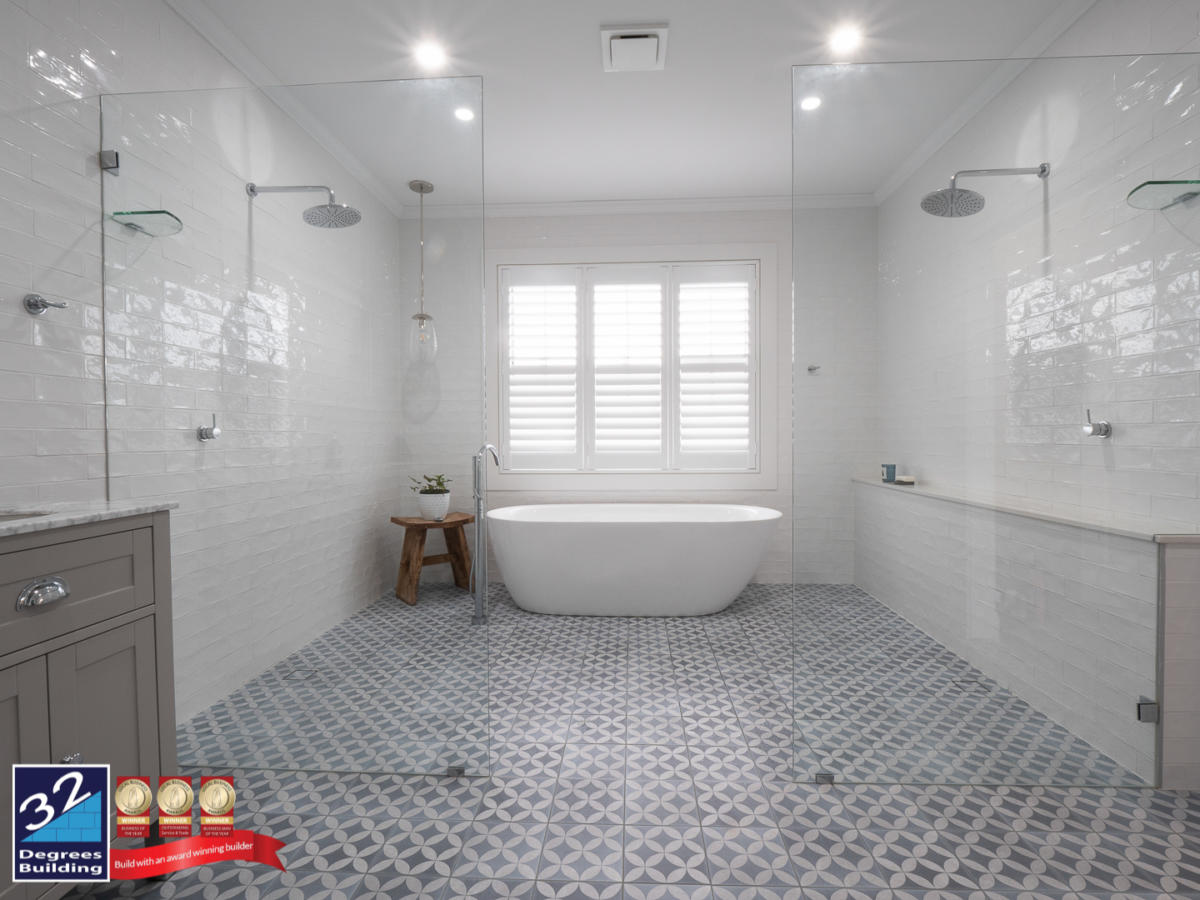 Master bathroom of a Hamptons second storey addition in Coogee. 