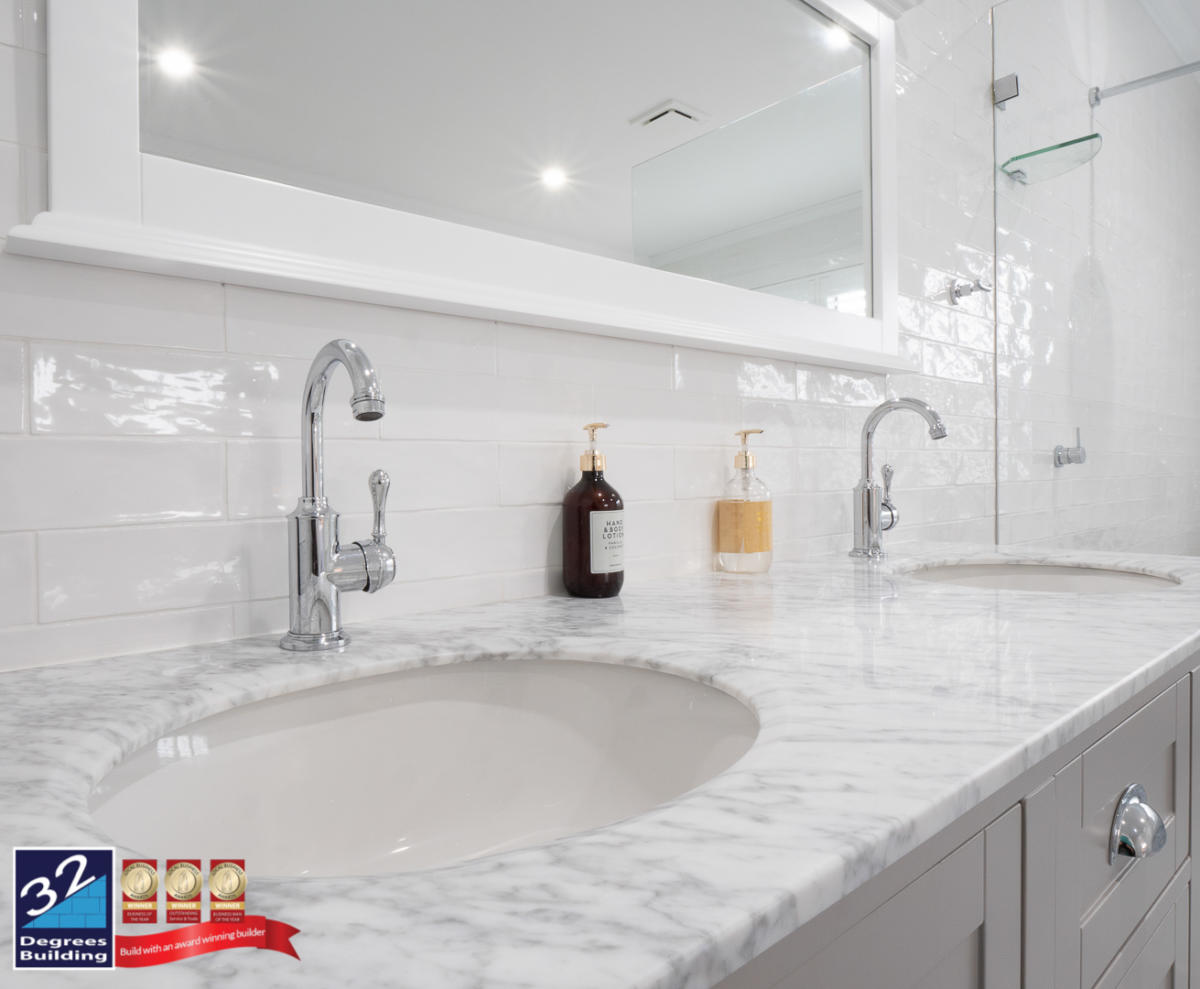 Master bathroom of a Hamptons second storey addition in Coogee. 