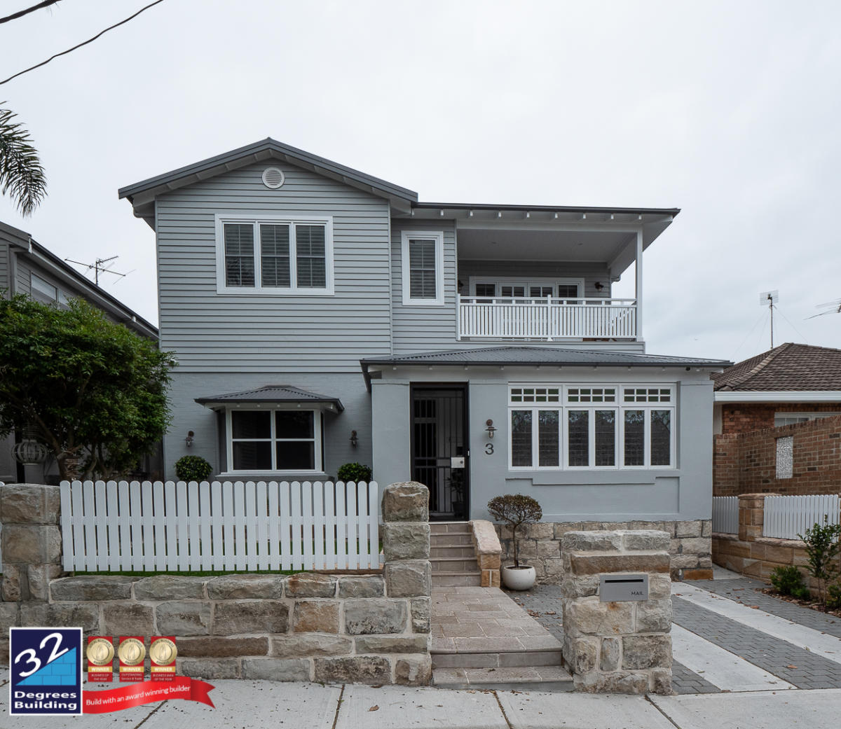 The after image of a transformed Hamptons style second storey addition in Coogee. 